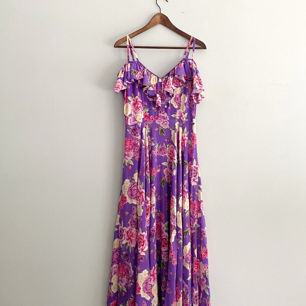 Flavio Castellani Purple Floral Maxi Dress - Size 44 (US 8)